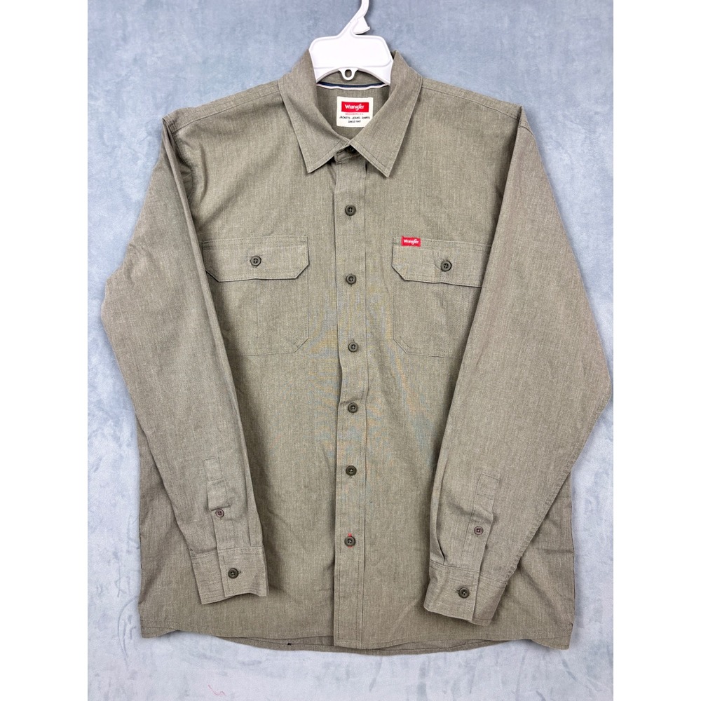 Wrangler Mens Olive Long Sleeve Button Down Work Shirt Large 112361216